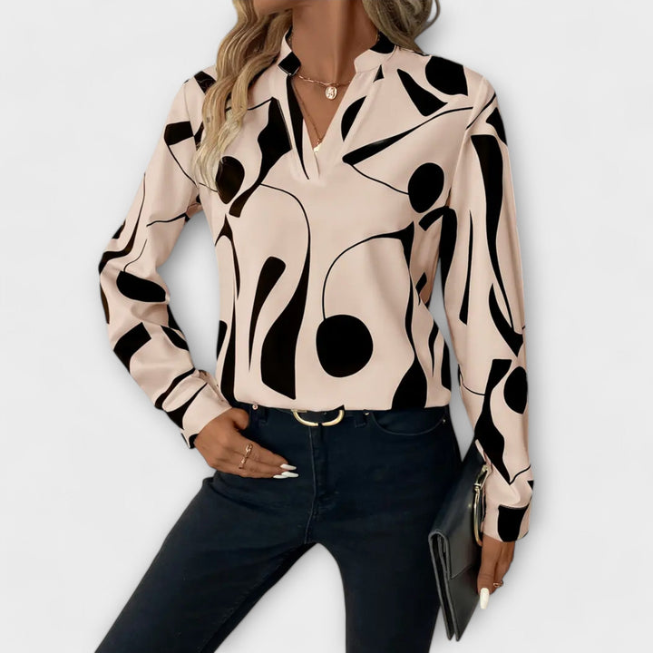 Adele | Chic Geometric V‑Neck Blouse