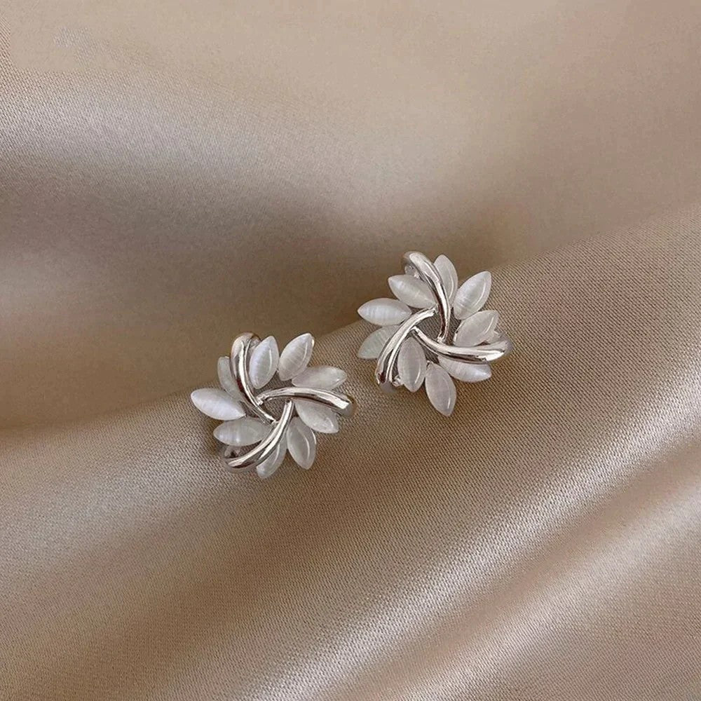 Lora | Gold Earrings with Opal Floral Motifs