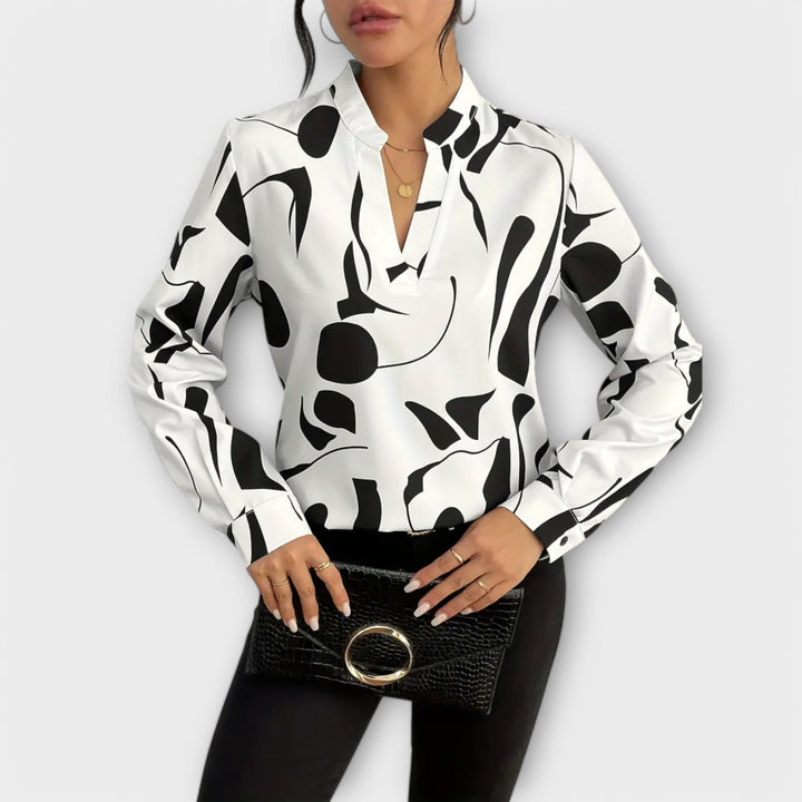 Adele | Chic Geometric V‑Neck Blouse