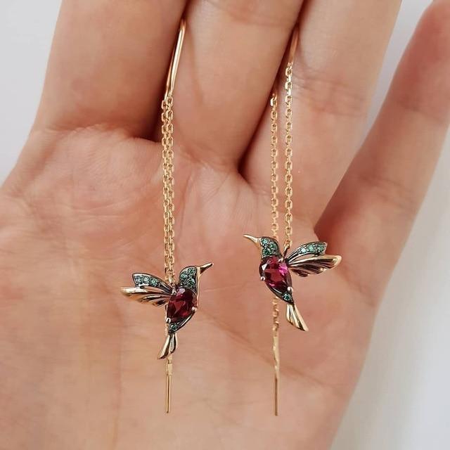 Hummingbird Earrings | Enamel and Zirconia